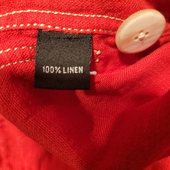 Linda Allard Ellen Tracy Red Linen Blazer Sz 14 Midi Cuffed Sleeve Office - Picture 12 of 12